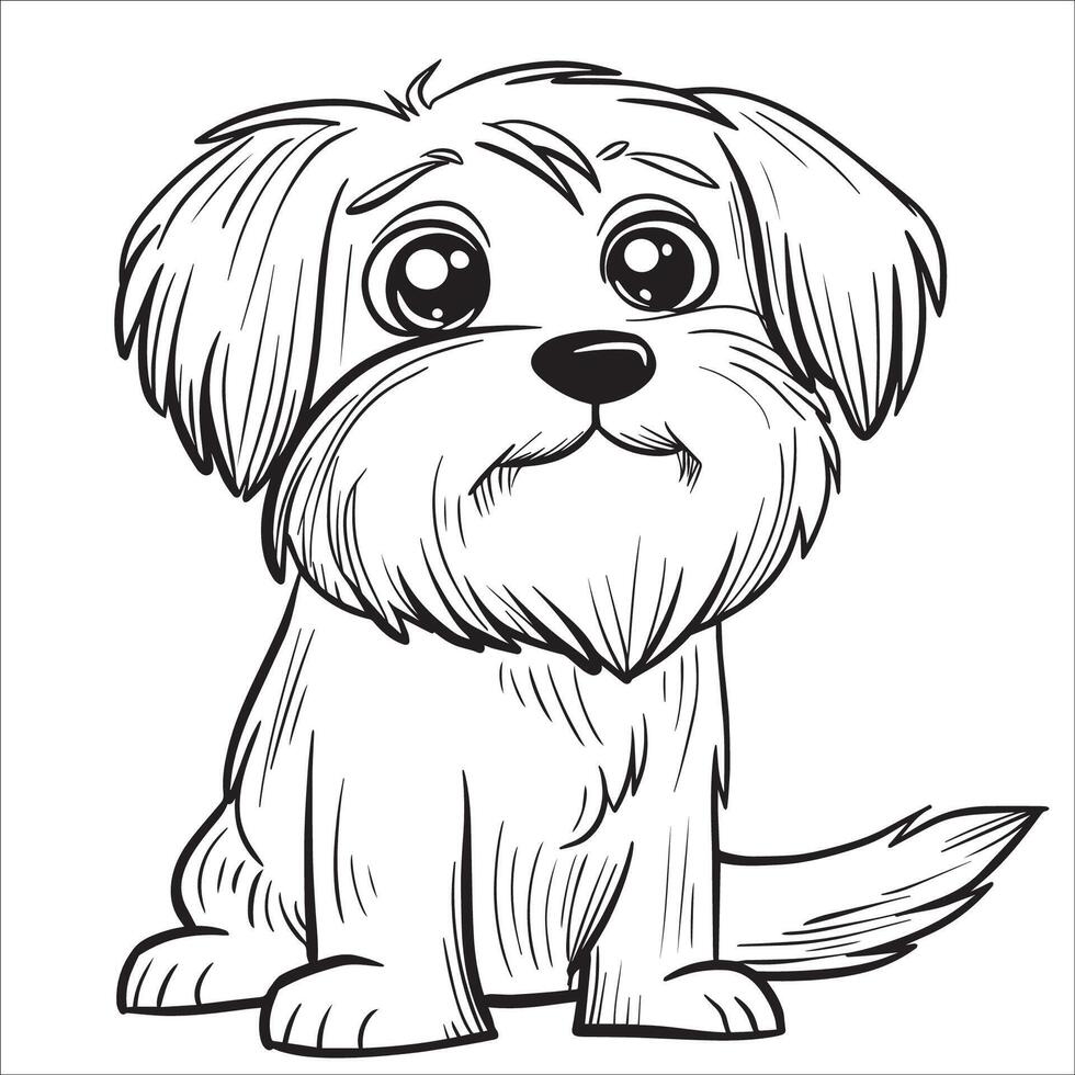 ai generiert tibetanisch Terrier Hund ist ein Sitzung Vektor Illustration im schwarz und Weiß