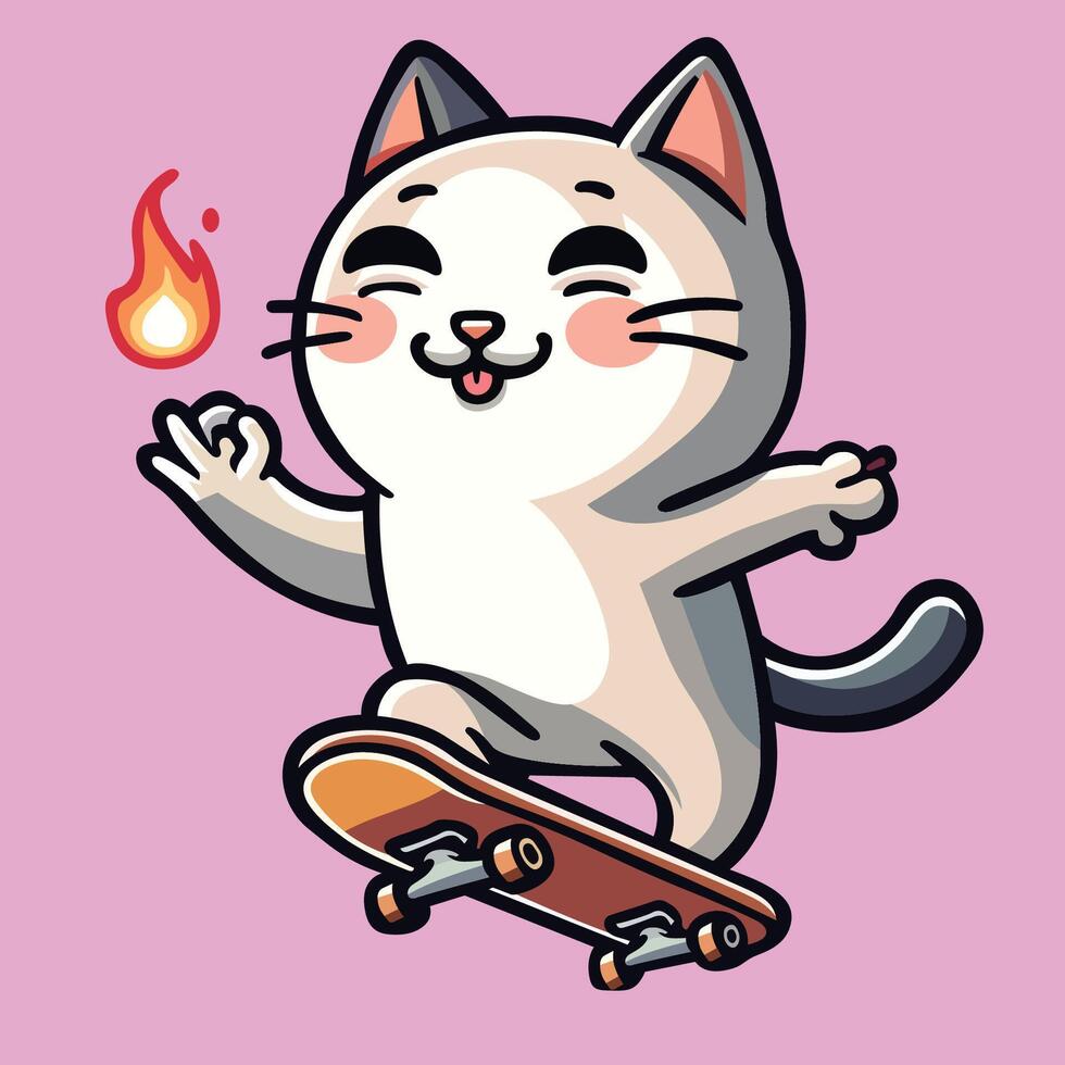 ai genererad katt ridning skateboard vektor illustration