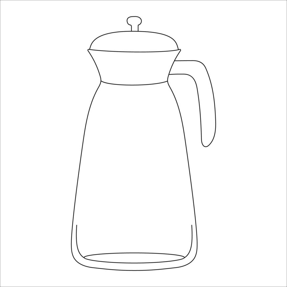 handgemalt Vektor Illustration von Kaffee Topf. mit schwarz Schaltkreis ohne füllen auf Weiß Hintergrund