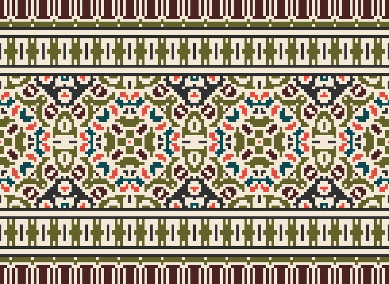 korsa sy mönster med blommig mönster. traditionell korsa sy handarbete. geometrisk etnisk mönster, broderi, textil- ornament, tyg, hand sys mönster, kulturell söm pixel konst. vektor