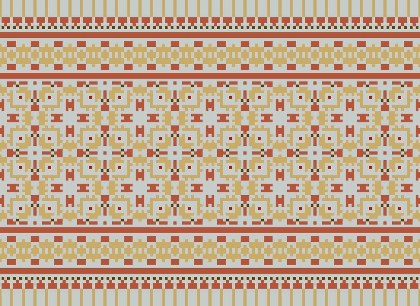 Pixel Kreuz Stich Muster mit Blumen- Entwürfe. traditionell Kreuz Stich Handarbeit. geometrisch ethnisch Muster, Stickerei, Textil- Ornamentik, Stoff, Hand genäht Muster, kulturell Nähen vektor