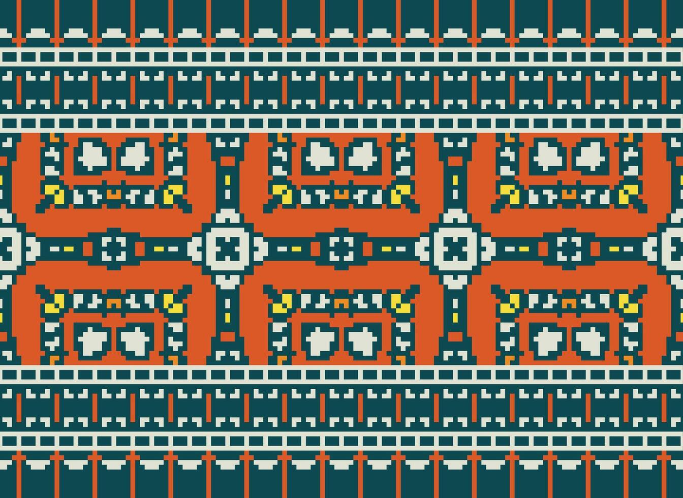 korsa sy gräns. broderi korsa sy. etnisk mönster. geometrisk etnisk indisk mönster. inföding etnisk mönster.textur textil- tyg Kläder stickat skriva ut. pixel horisontell sömlös vektor. vektor