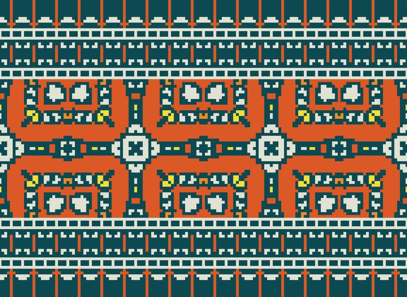 Kreuz Stich Grenze. Stickerei Kreuz Stich. ethnisch Muster. geometrisch ethnisch indisch Muster. einheimisch ethnisch Muster.Textur Textil- Stoff Kleidung Strickwaren drucken. Pixel horizontal nahtlos Vektor. vektor