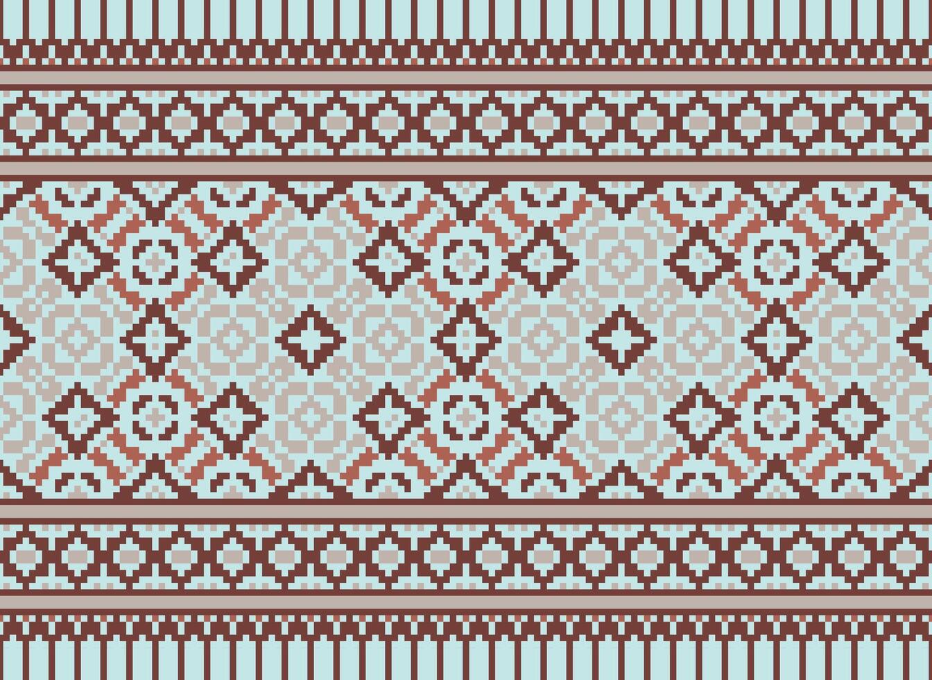 geometrisch Muster von modern stilvoll Textur. Grenzen im das bilden von ein Pixel Ornament zum Stickerei, Keramik Fliesen und Textil- Innere Design Elemente. nahtlos Illustration vektor