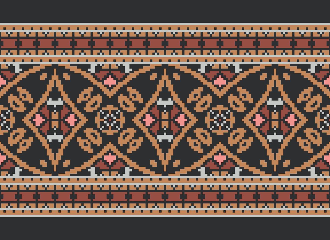 pixel korsa sy mönster med blommig mönster. traditionell korsa sy handarbete. geometrisk etnisk mönster, broderi, textil- ornament, tyg, hand sys mönster, pixel konst. vektor