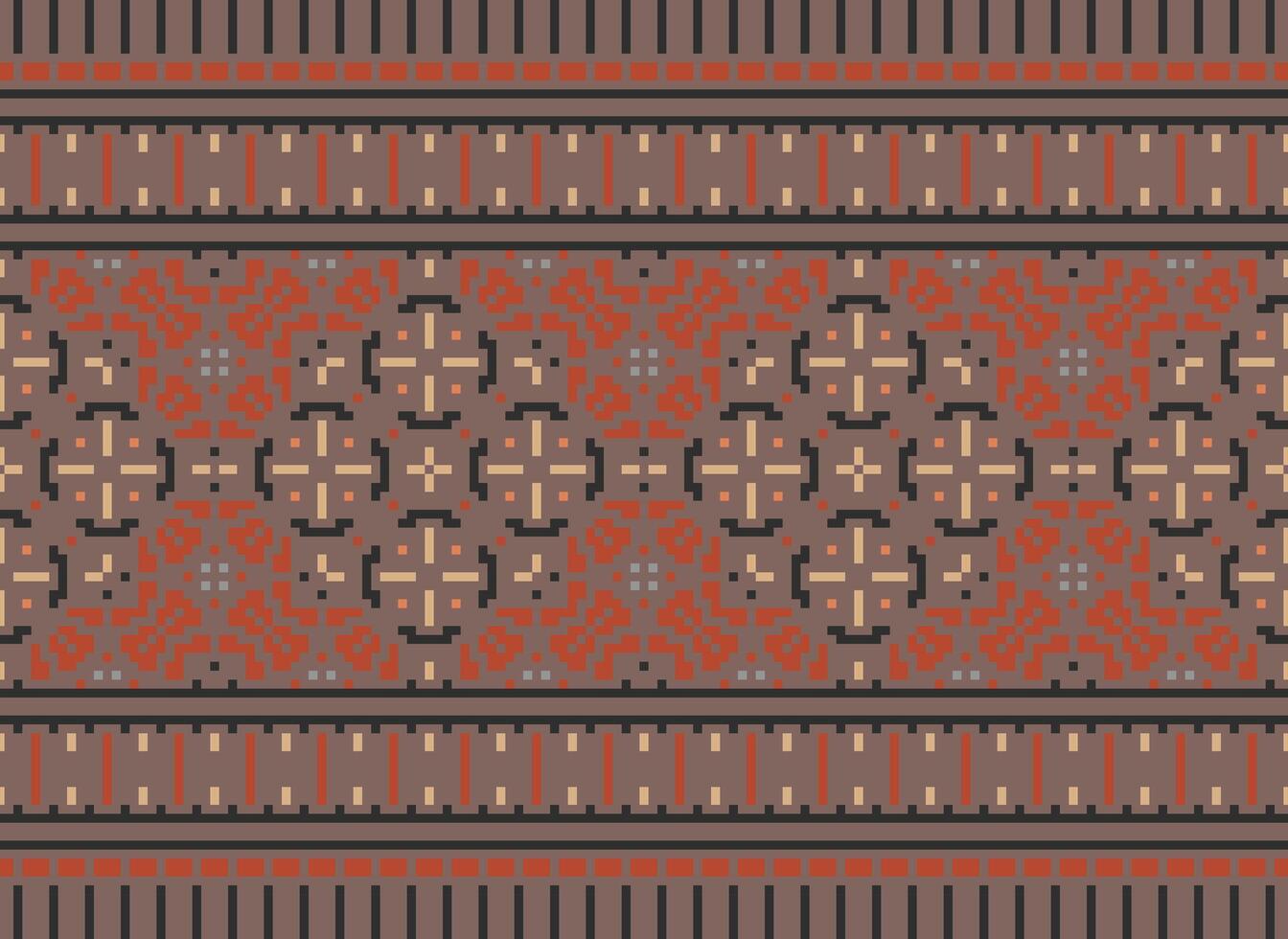 Pixel Kreuz Stich Muster mit Blumen- Entwürfe. traditionell Kreuz Stich Handarbeit. geometrisch ethnisch Muster, Stickerei, Textil- Ornamentik, Stoff, Hand genäht Muster, kulturell Nähen vektor