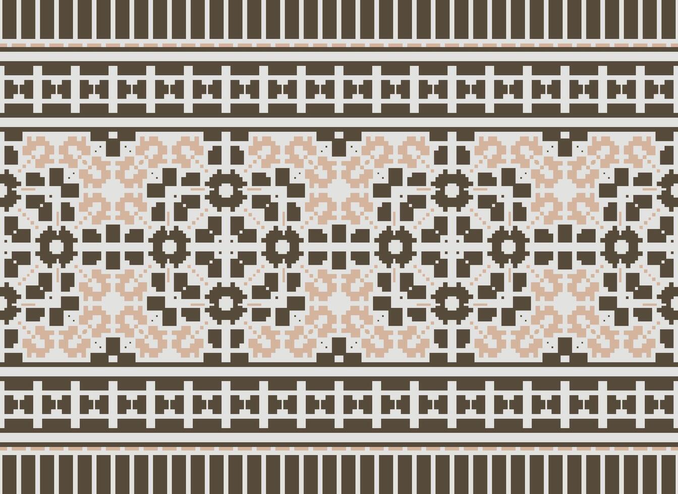 pixel korsa sy mönster med blommig mönster. traditionell korsa sy handarbete. geometrisk etnisk mönster, broderi, textil- ornament, tyg, hand sys mönster, kulturell söm vektor