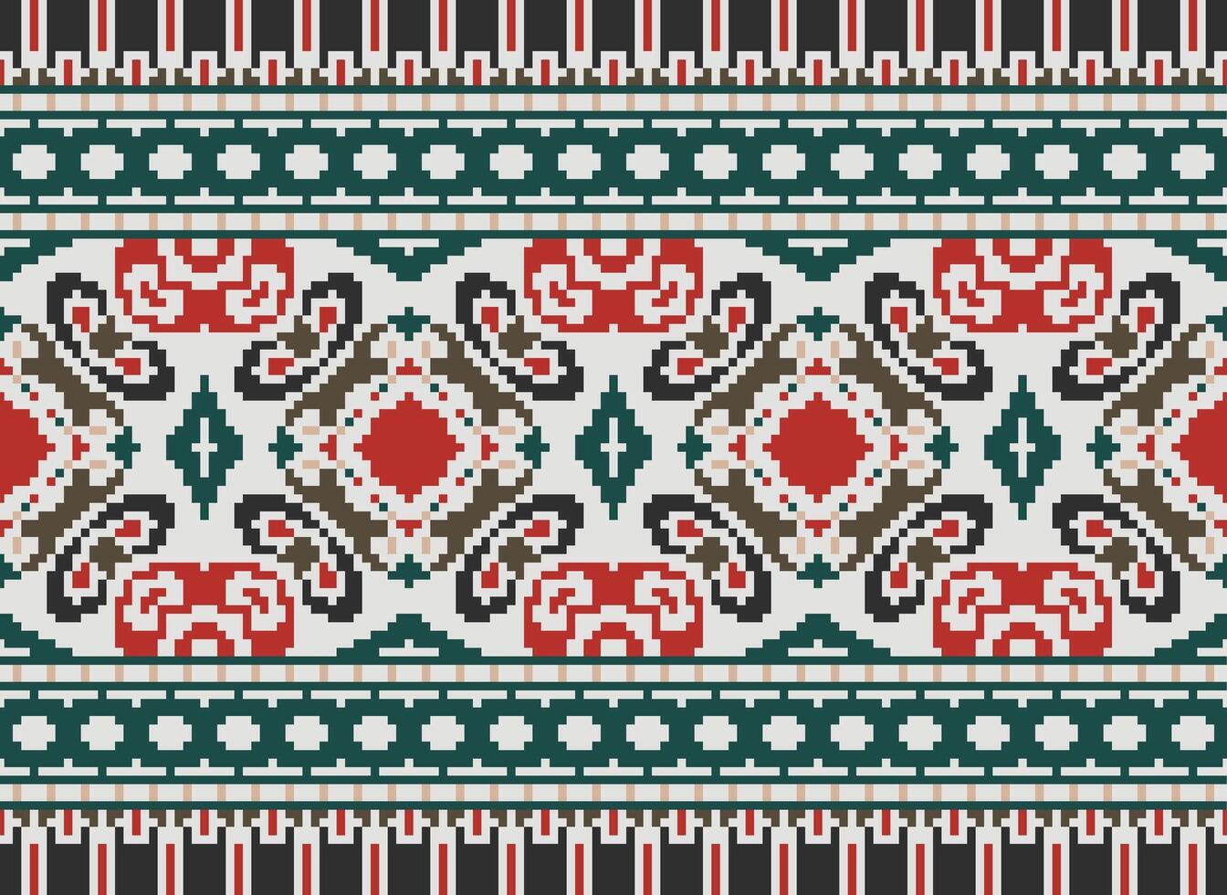 Kreuz Stich Muster mit Blumen- Entwürfe. traditionell Kreuz Stich Handarbeit. geometrisch ethnisch Muster, Stickerei, Textil- Ornamentik, Stoff, Hand genäht Muster, kulturell Nähen Pixel Kunst. vektor