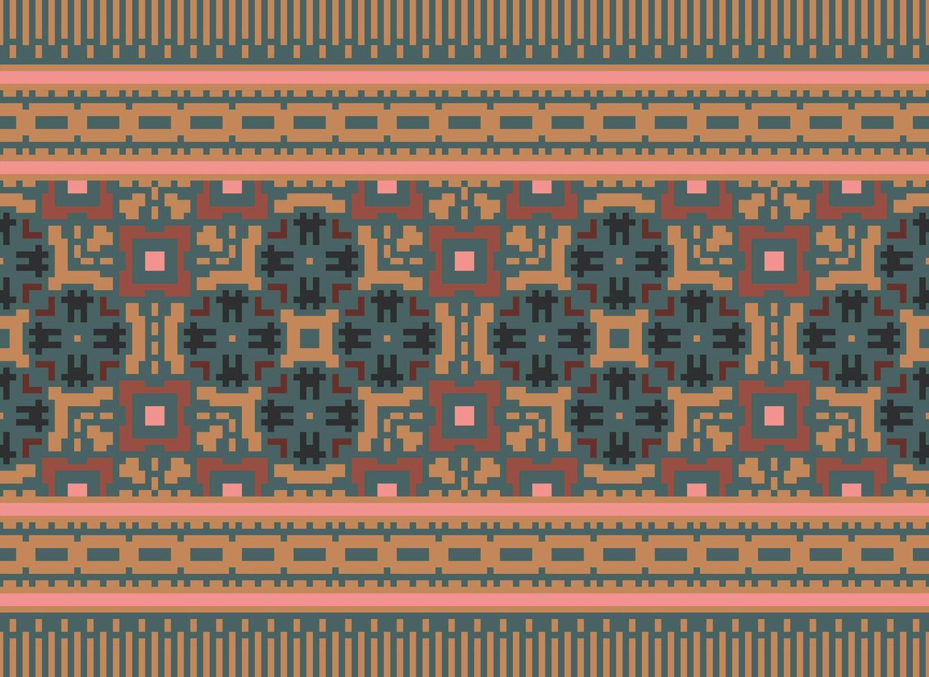 pixel korsa sy mönster med blommig mönster. traditionell korsa sy handarbete. geometrisk etnisk mönster, broderi, textil- ornament, tyg, hand sys mönster, pixel konst. vektor