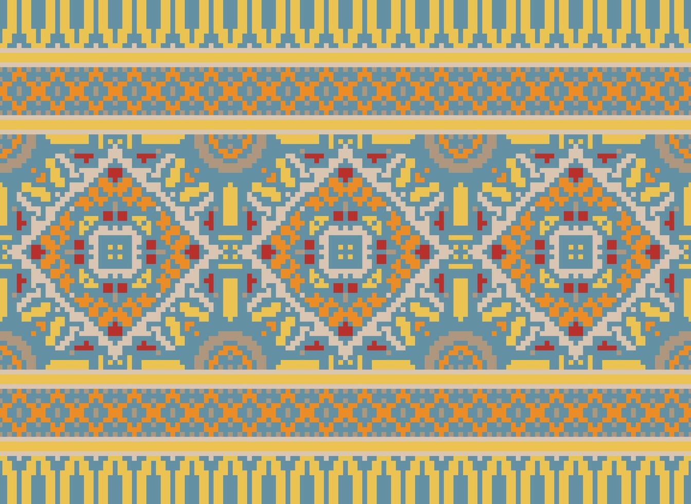 Kreuz Stich Stickerei. ethnisch Muster. einheimisch Stil. traditionell Design zum Textur, Textil, Stoff, Kleidung, Strickwaren, drucken. geometrisch Pixel horizontal nahtlos Vektor. vektor