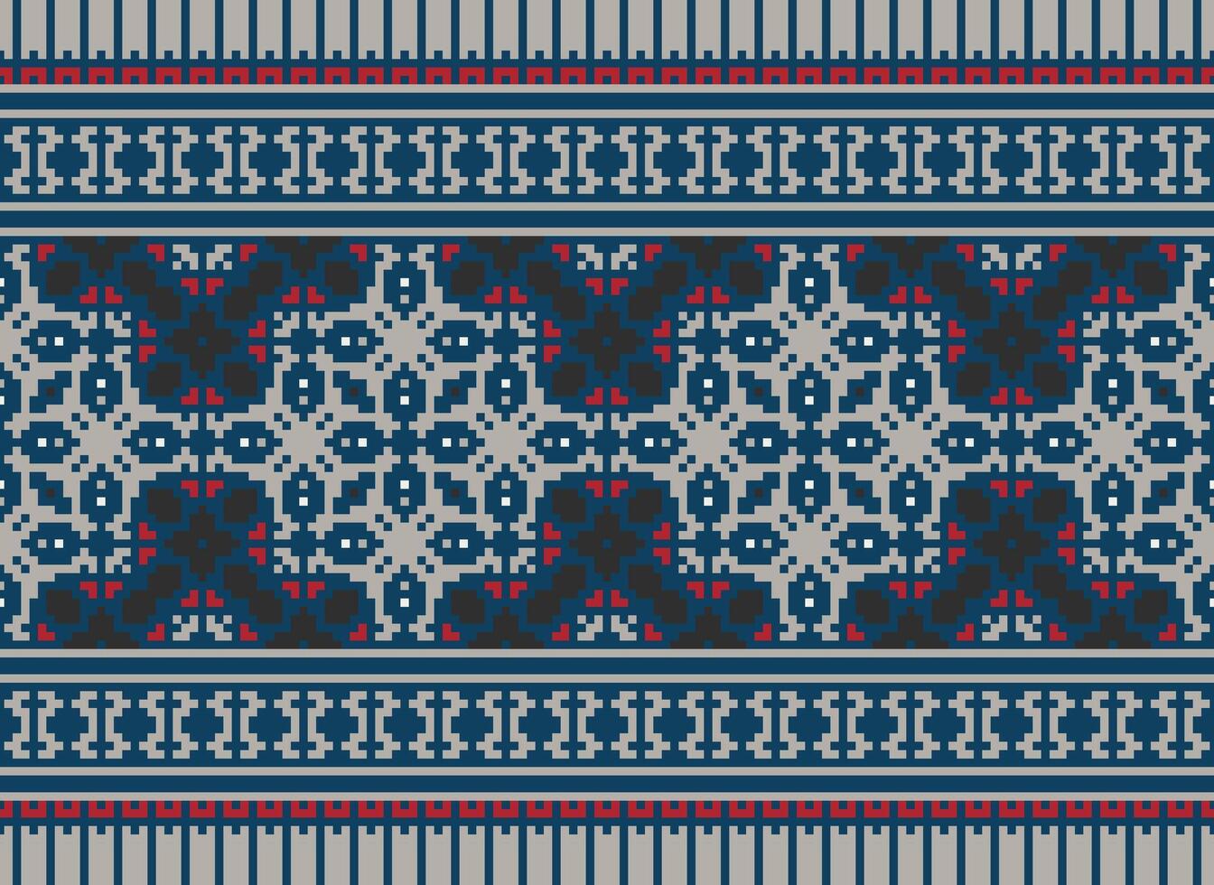 geometrisch Muster von modern stilvoll Textur. Grenzen im das bilden von ein Pixel Ornament zum Stickerei, Keramik Fliesen und Textil- Innere Design Elemente. nahtlos Illustration vektor