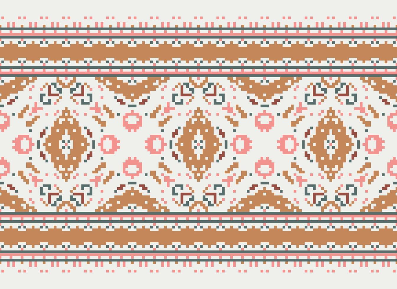 pixel korsa sy mönster med blommig mönster. traditionell korsa sy handarbete. geometrisk etnisk mönster, broderi, textil- ornament, tyg, hand sys mönster, pixel konst. vektor