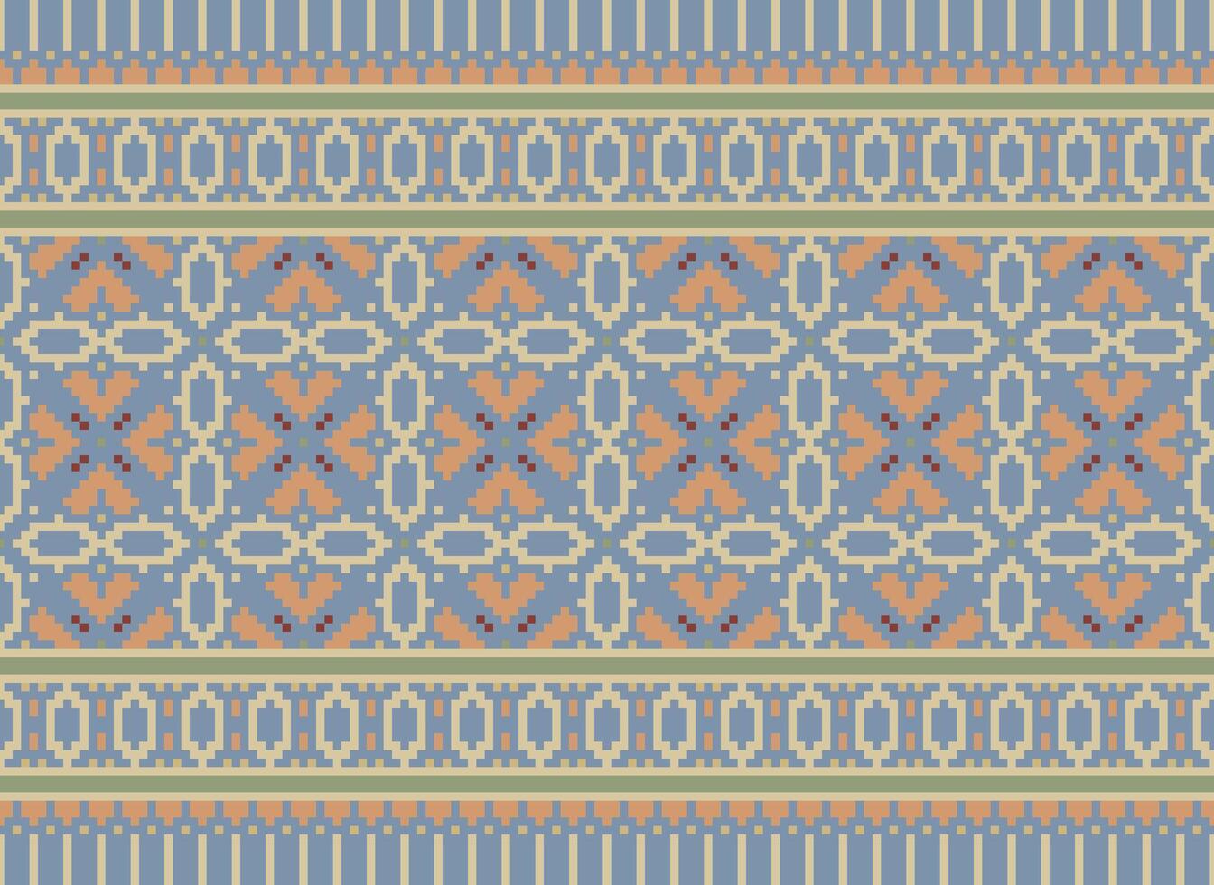 ein Blumen- Pixel Kunst Muster auf grau hintergrund.geometrisch ethnisch orientalisch Stickerei Vektor Illustration. Pixel Stil, abstrakt Hintergrund, Kreuz Stichdesign zum Textur, Stoff, Tuch, Schal, drucken