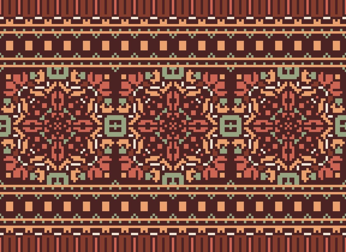 Pixel traditionell ethnisch Muster Paisley Blume Ikat Hintergrund abstrakt aztekisch afrikanisch indonesisch indisch nahtlos Muster zum Stoff drucken Stoff Kleid Teppich Vorhänge und Sarong vektor