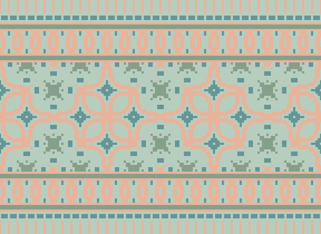 pixel korsa sy mönster med blommig mönster. traditionell korsa sy handarbete. geometrisk etnisk mönster, broderi, textil- ornament, tyg, hand sys mönster, pixel konst. vektor