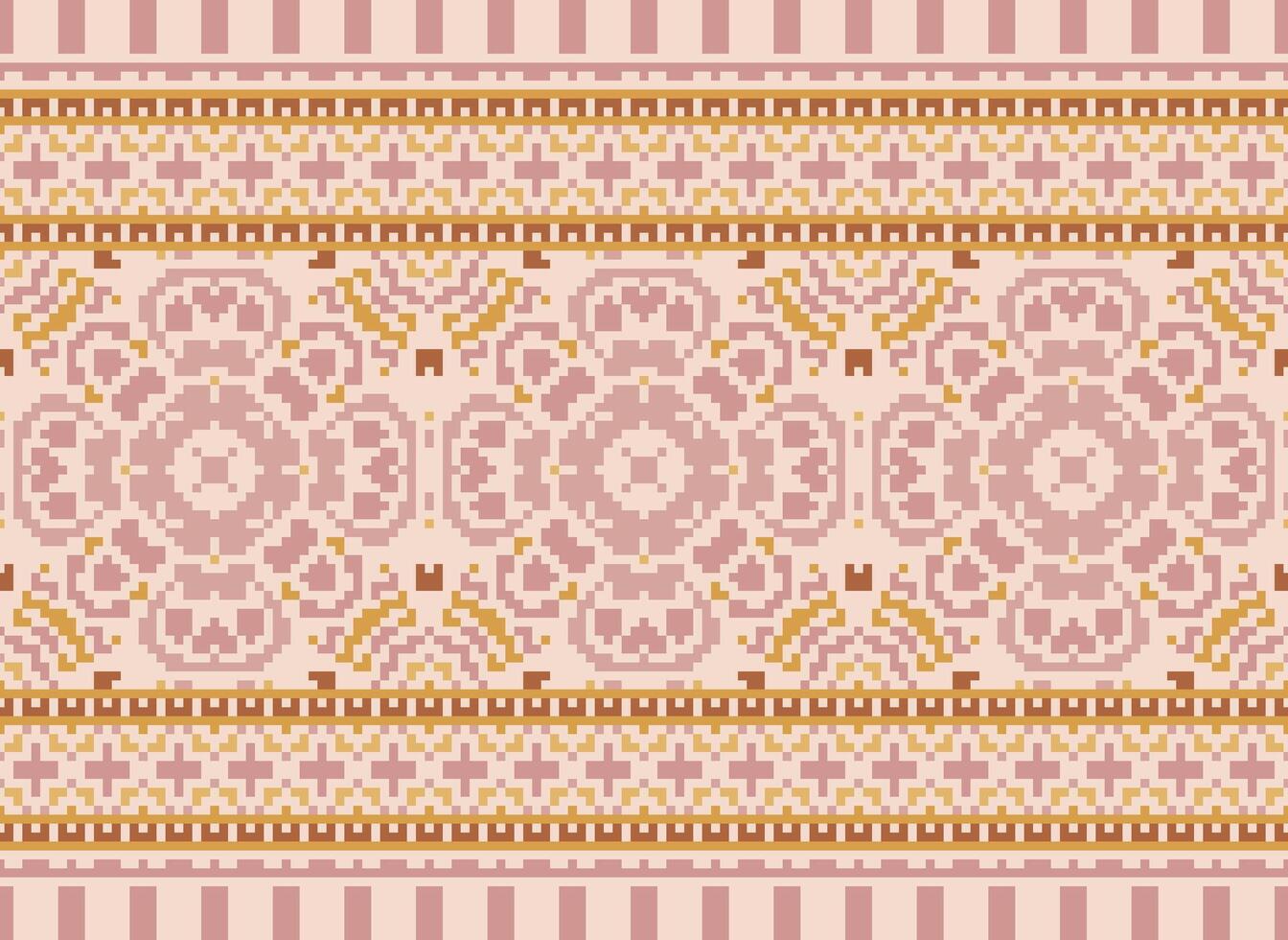 Pixel ethnisch Muster Vektor Hintergrund. nahtlos Muster traditionell, Design zum Hintergrund, Hintergrund, Batik, Stoff, Teppich, Kleidung, Verpackung, und textil.ethnisch Muster Vektor Illustration.