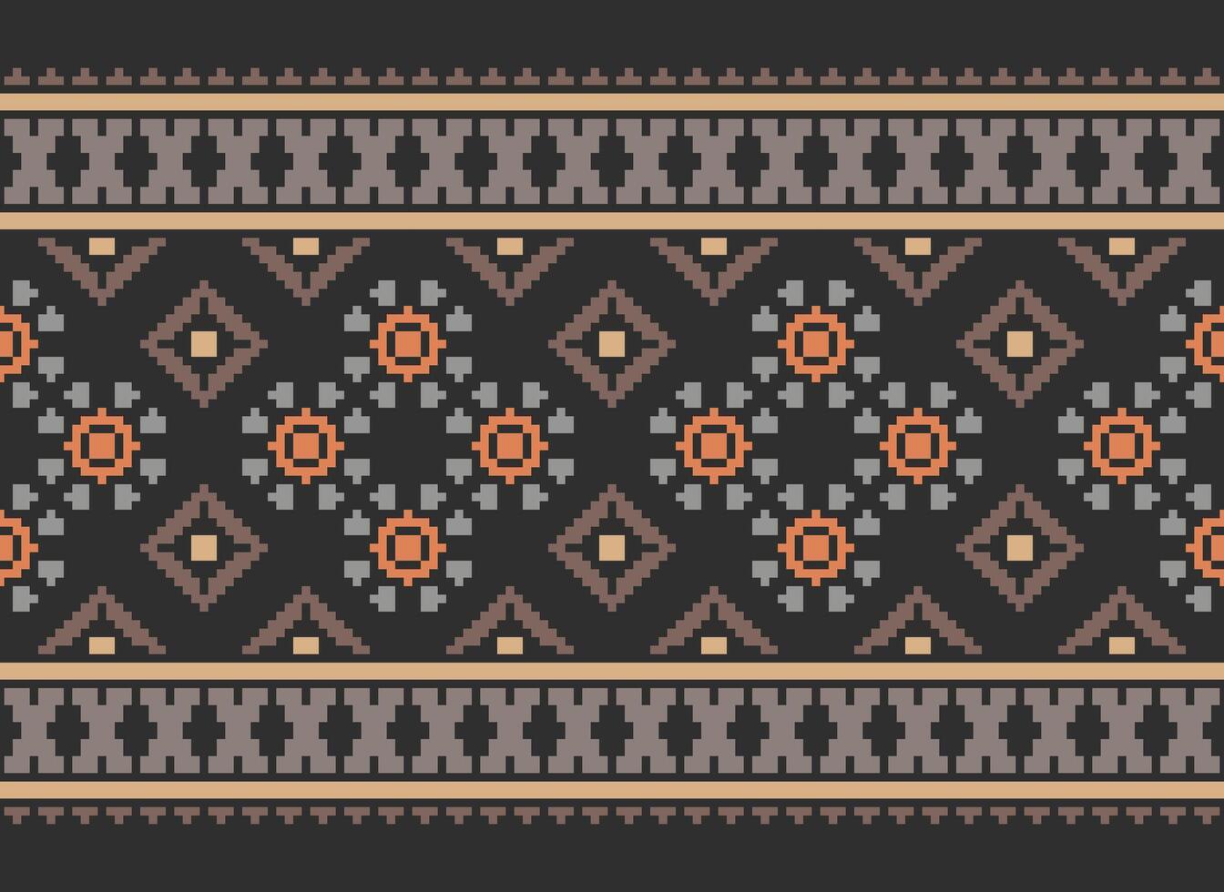 Pixel Kreuz Stich Muster mit Blumen- Entwürfe. traditionell Kreuz Stich Handarbeit. geometrisch ethnisch Muster, Stickerei, Textil- Ornamentik, Stoff, Hand genäht Muster, kulturell Nähen vektor