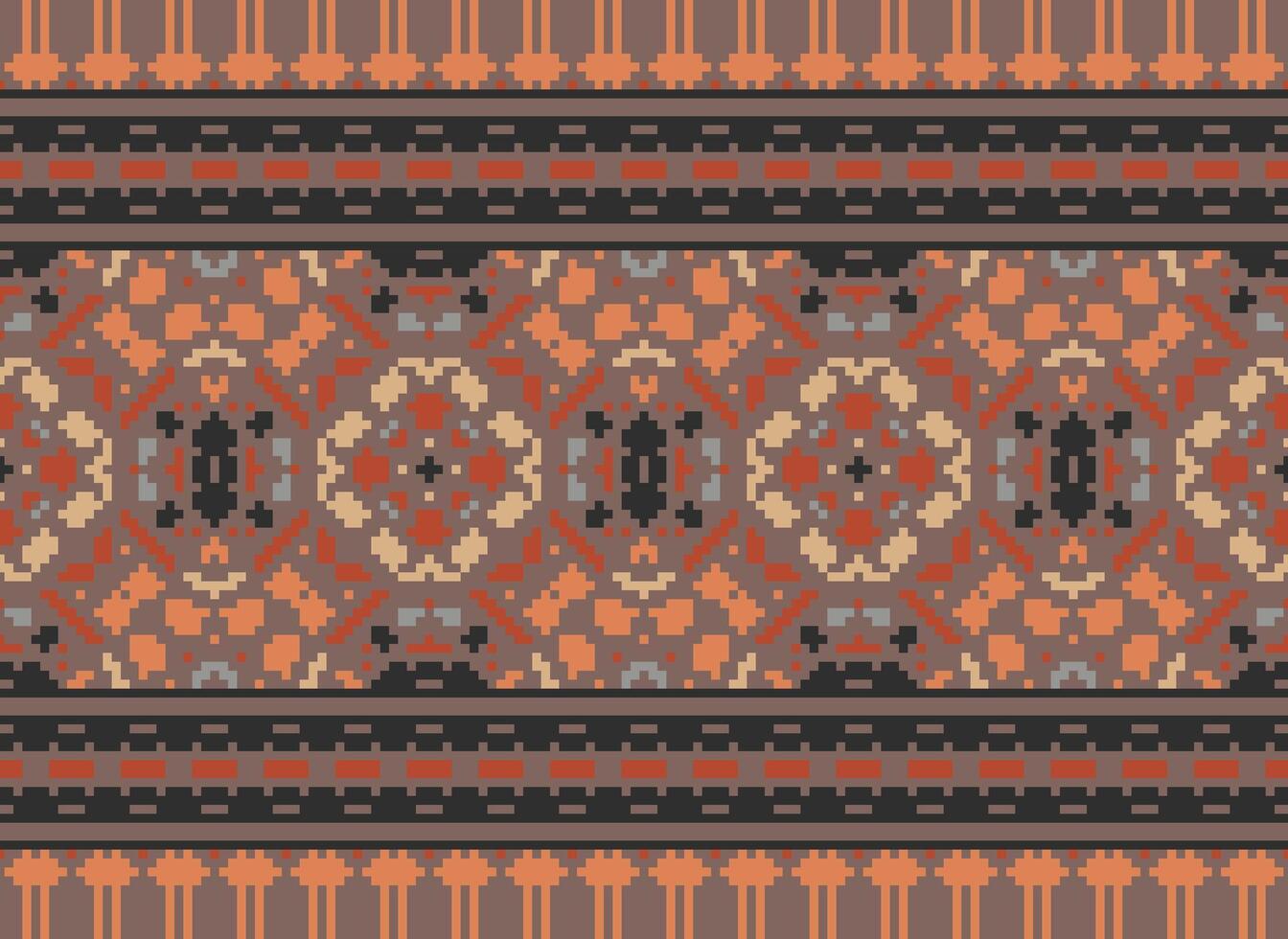 Pixel Stickerei ethnisch Muster, Vektor geometrisch aufwendig Hintergrund, Kreuz Stich retro Zickzack- Stil, Muster Stricken kontinuierlich, Design zum Textil, Stoff, Keramik, Digital drucken