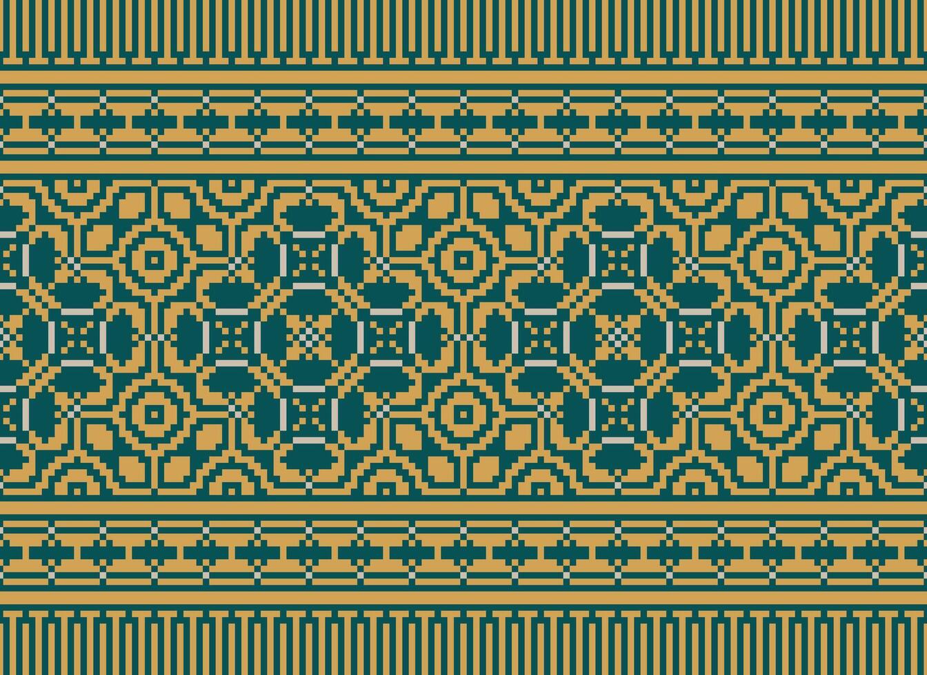 geometrisch Muster von modern stilvoll Textur. Grenzen im das bilden von ein Pixel Ornament zum Stickerei, Keramik Fliesen und Textil- Innere Design Elemente. nahtlos Illustration vektor
