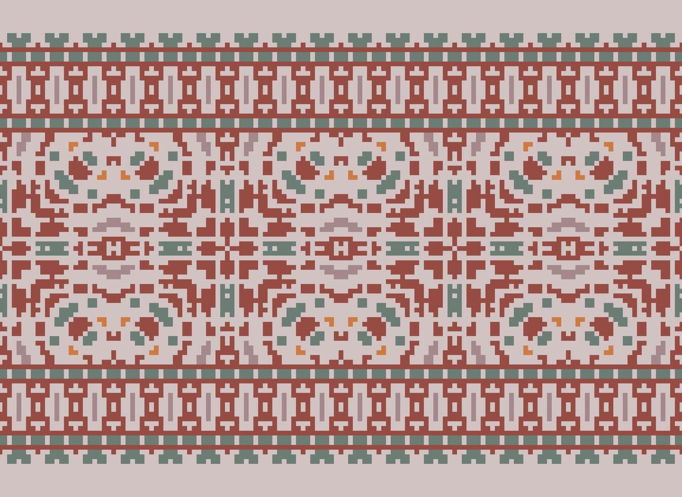 korsa sy gräns. broderi korsa sy. etnisk mönster. geometrisk etnisk indisk mönster. inföding etnisk mönster.textur textil- tyg Kläder stickat skriva ut. pixel horisontell sömlös vektor. vektor