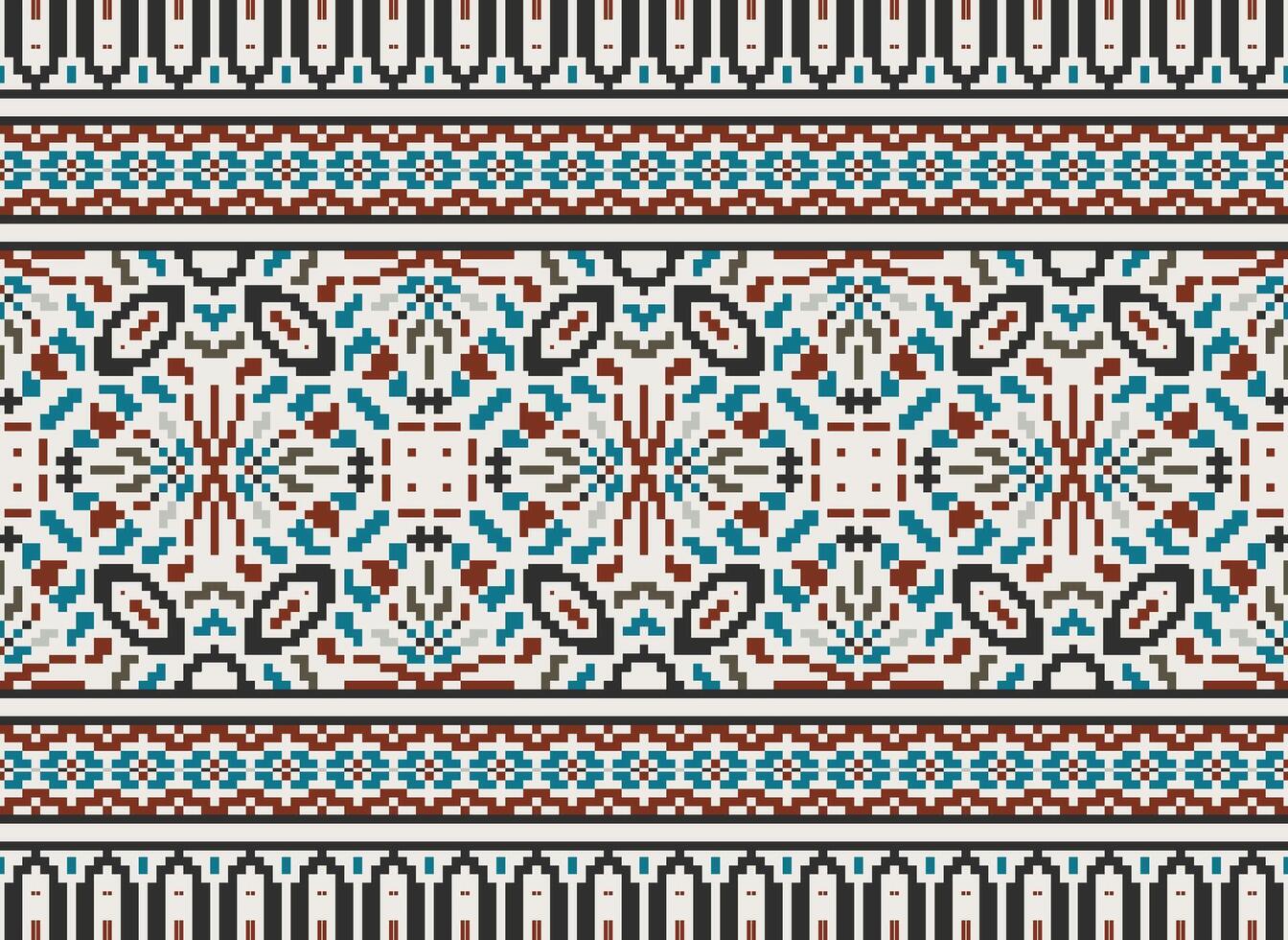 pixel broderi etnisk mönster, vektor geometrisk utsmyckad bakgrund, korsa sy retro sicksack- stil, mönster stickning kontinuerlig, design för textil, tyg, keramisk, digital skriva ut