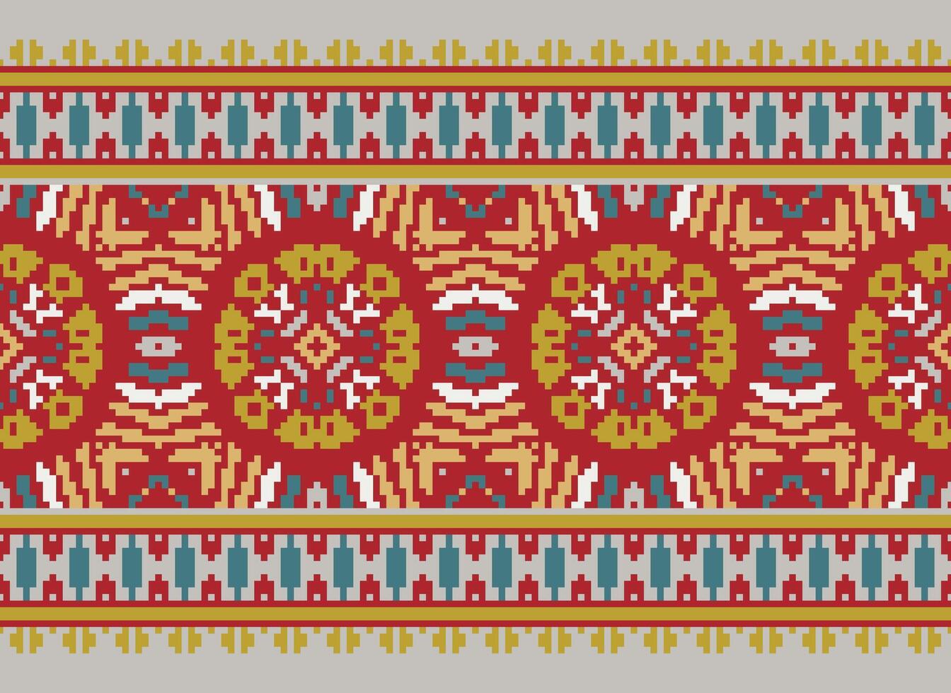 blomma broderi på brun bakgrund. ikat och korsa sy geometrisk sömlös mönster etnisk orientalisk traditionell. aztec stil illustration design för matta, tapet, Kläder, omslag, batik. vektor