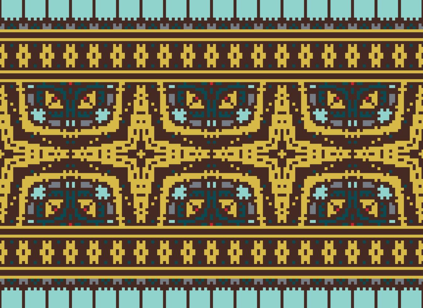 pixel etnisk mönster vektor bakgrund. sömlös mönster traditionell, design för bakgrund, tapet, batik, tyg, matta, Kläder, omslag, och textil.etnisk mönster vektor illustration.