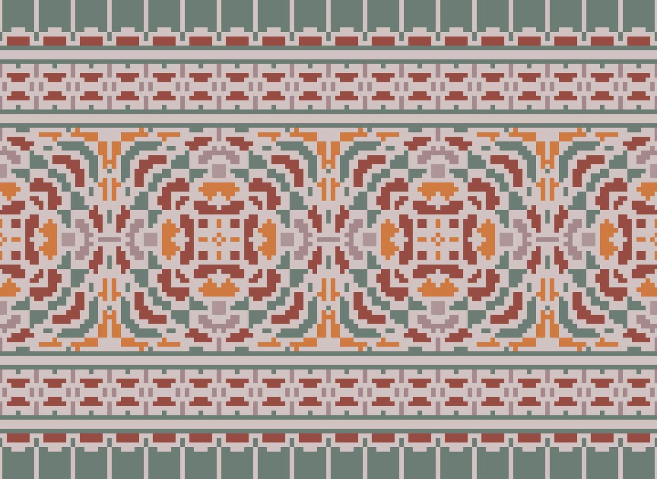 Pixel ethnisch Muster Vektor Hintergrund. nahtlos Muster traditionell, Design zum Hintergrund, Hintergrund, Batik, Stoff, Teppich, Kleidung, Verpackung, und textil.ethnisch Muster Vektor Illustration.