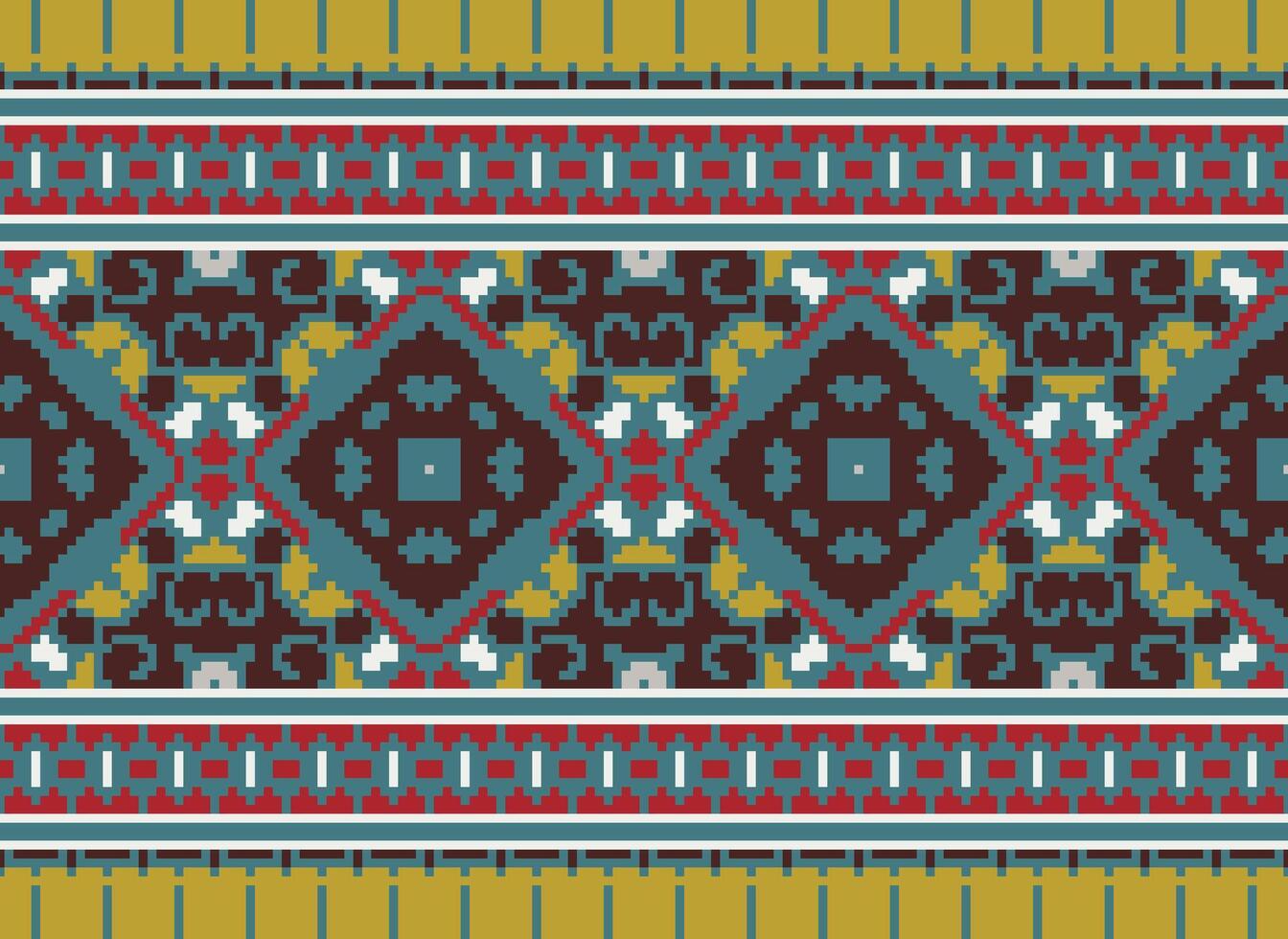 pixel broderi etnisk mönster, vektor geometrisk utsmyckad bakgrund, korsa sy retro sicksack- stil, mönster stickning kontinuerlig, design för textil, tyg, keramisk, digital skriva ut