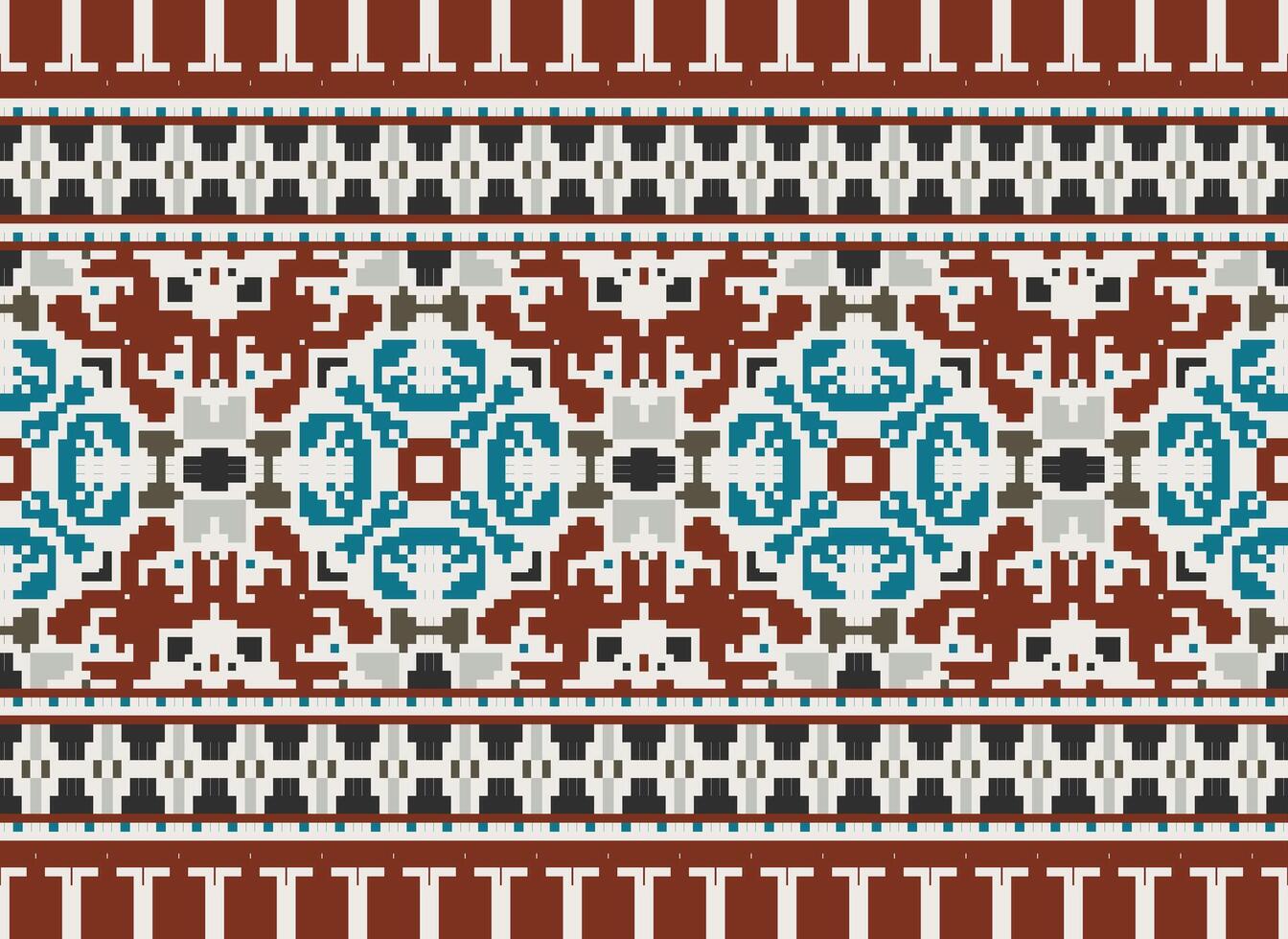 Kreuz Stich Muster mit Blumen- Entwürfe. traditionell Kreuz Stich Handarbeit. geometrisch ethnisch Muster, Stickerei, Textil- Ornamentik, Stoff, Hand genäht Muster, kulturell Nähen Pixel Kunst. vektor