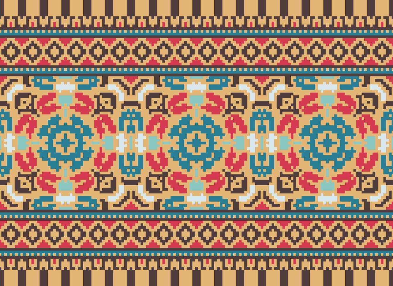 pixel traditionell etnisk mönster paisley blomma ikat bakgrund abstrakt aztec afrikansk indonesiska indisk sömlös mönster för tyg skriva ut trasa klänning matta gardiner och sarong vektor