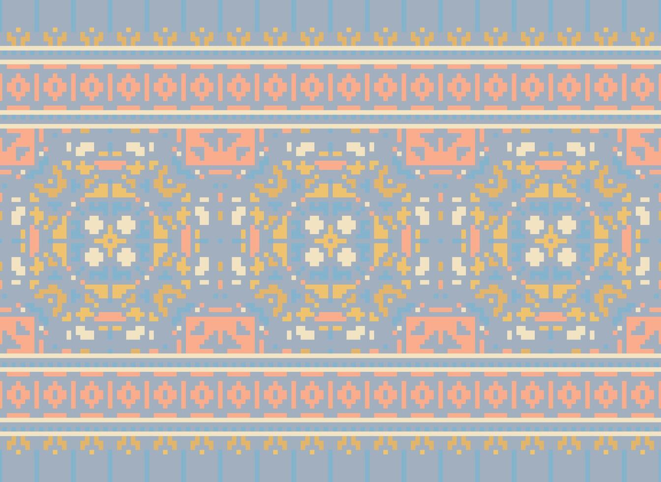 etnisk geometrisk tyg mönster korsa stitch.ikat broderi etnisk orientalisk pixel mönster blå bakgrund. abstrakt, vektor, illustration. textur, kläder, ram, dekoration, motiv, siden tapet. vektor