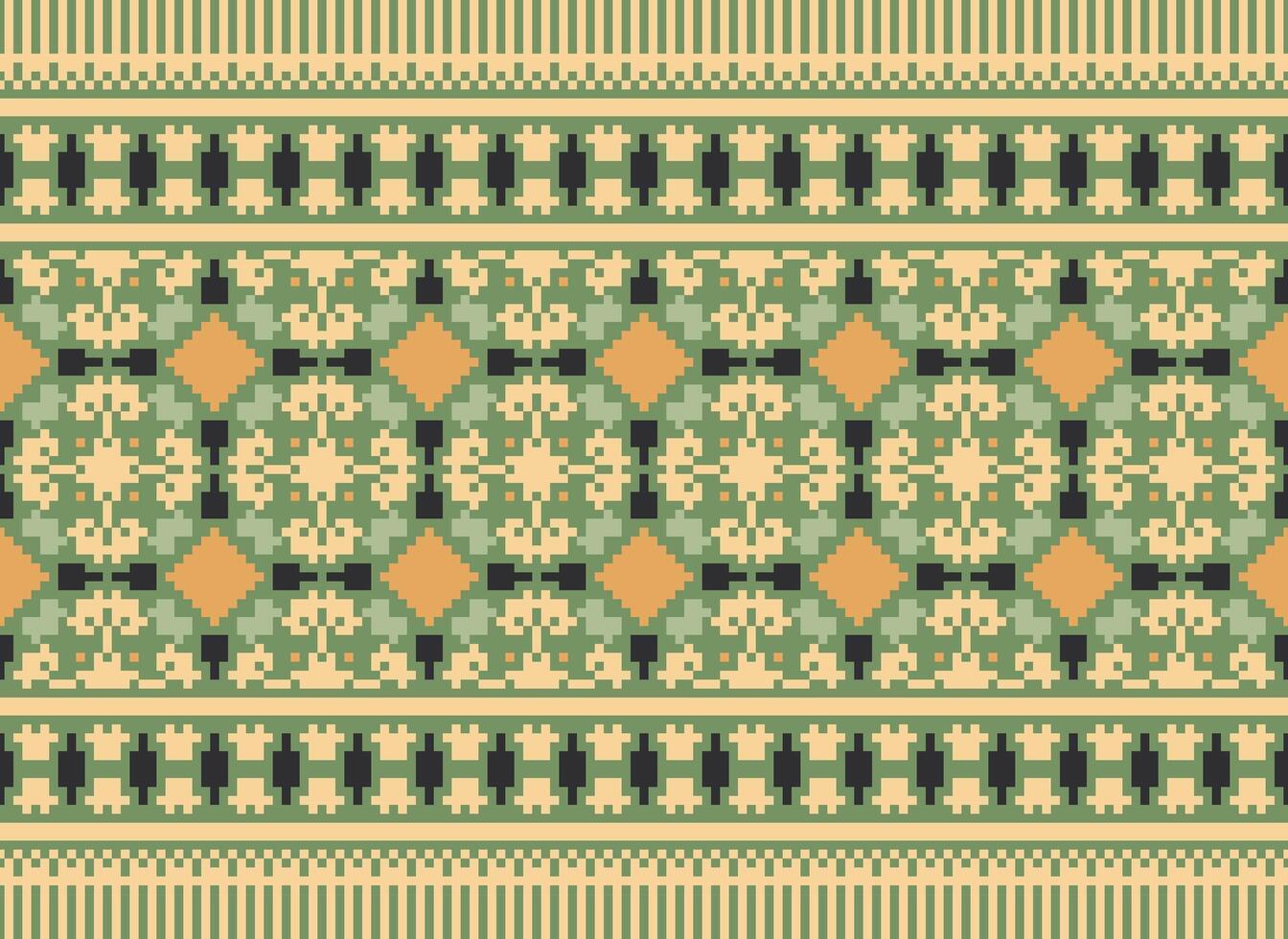 ein Blumen- Pixel Kunst Muster auf grau hintergrund.geometrisch ethnisch orientalisch Stickerei Vektor Illustration. Pixel Stil, abstrakt Hintergrund, Kreuz Stichdesign zum Textur, Stoff, Tuch, Schal, drucken