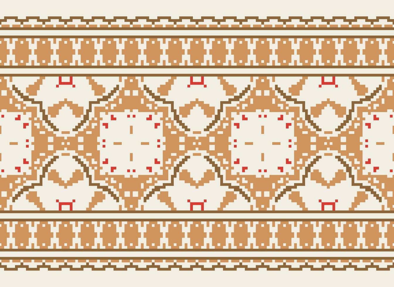 blomma broderi på brun bakgrund. ikat och korsa sy geometrisk sömlös mönster etnisk orientalisk traditionell. aztec stil illustration design för matta, tapet, Kläder, omslag, batik. vektor