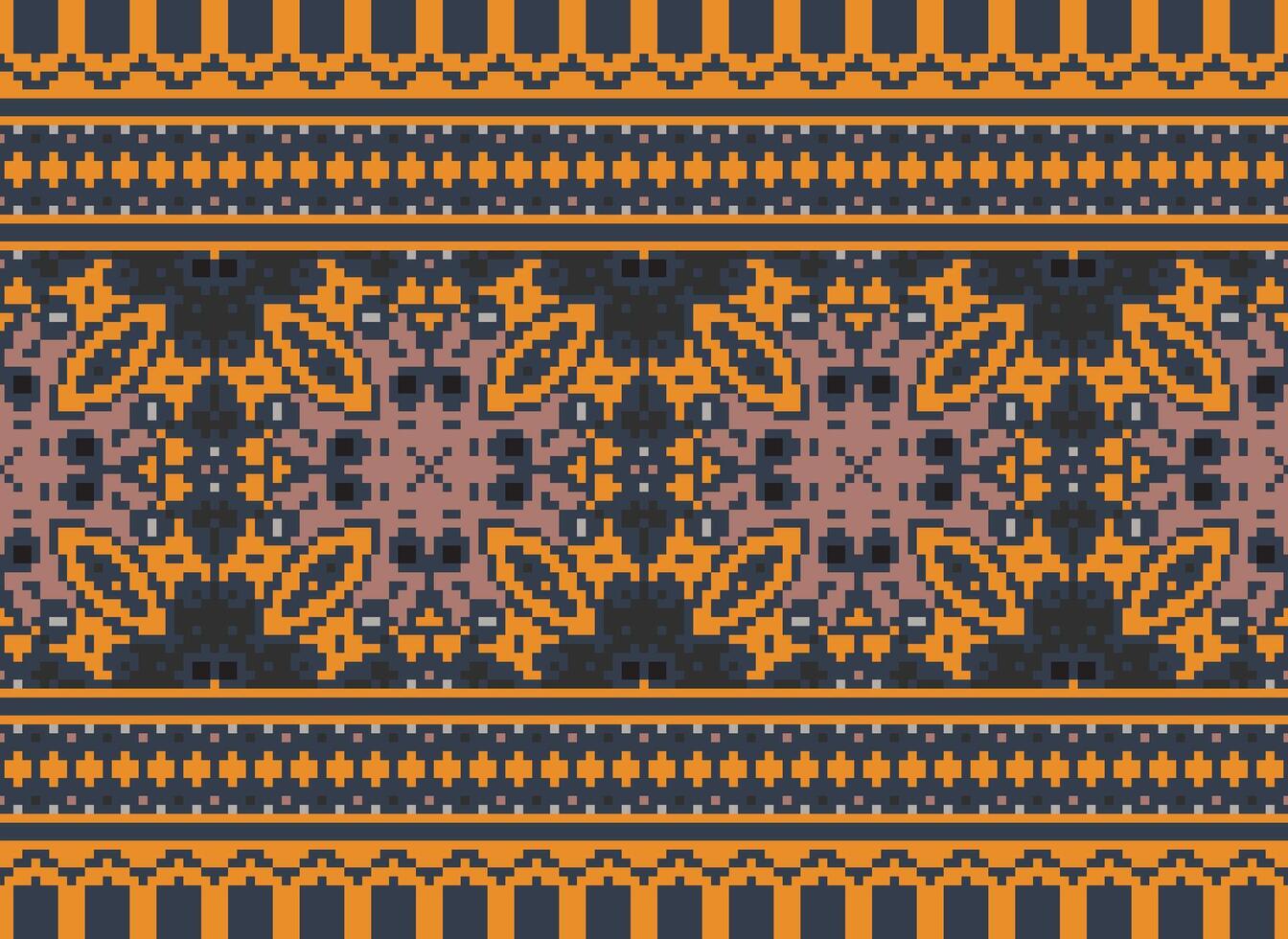 Pixel Stickerei ethnisch Muster, Vektor geometrisch aufwendig Hintergrund, Kreuz Stich retro Zickzack- Stil, Muster Stricken kontinuierlich, Design zum Textil, Stoff, Keramik, Digital drucken