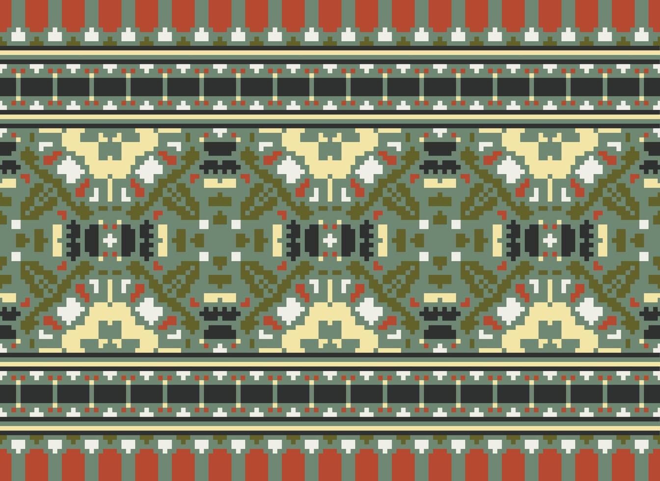 pixel korsa sy mönster med blommig mönster. traditionell korsa sy handarbete. geometrisk etnisk mönster, broderi, textil- ornament, tyg, hand sys mönster, pixel konst. vektor