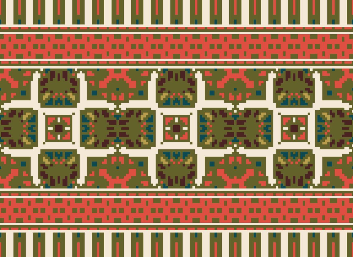Pixel ukrainisch, Belarussisch Volk Kunst Vektor nahtlos Muster im rot und Schwarz, inpisred durch traditionell Stickerei vyshyvanka