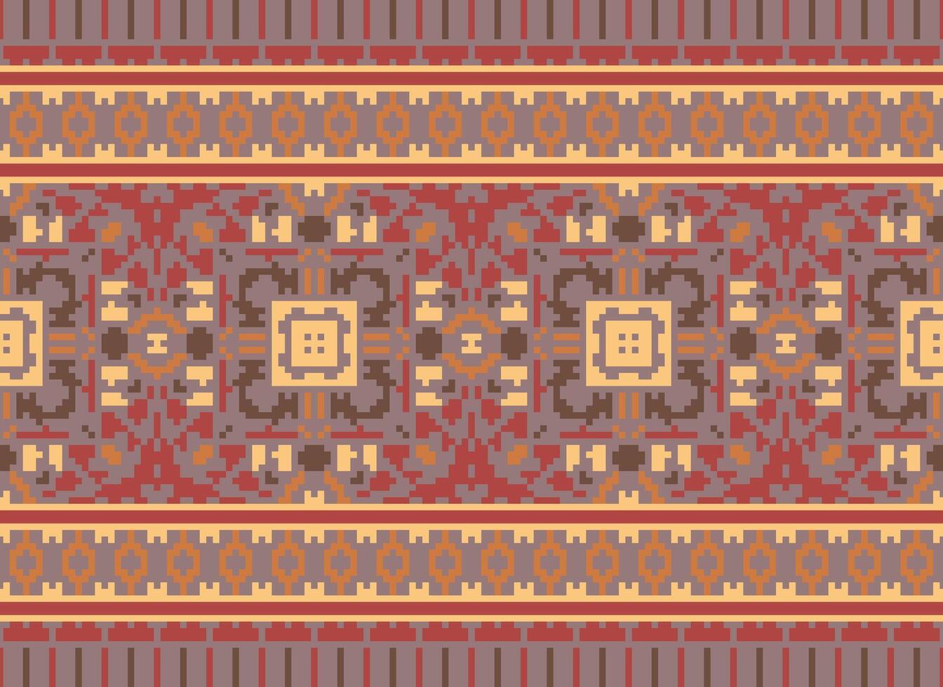 Pixel ethnisch Muster Vektor Hintergrund. nahtlos Muster traditionell, Design zum Hintergrund, Hintergrund, Batik, Stoff, Teppich, Kleidung, Verpackung, und textil.ethnisch Muster Vektor Illustration.