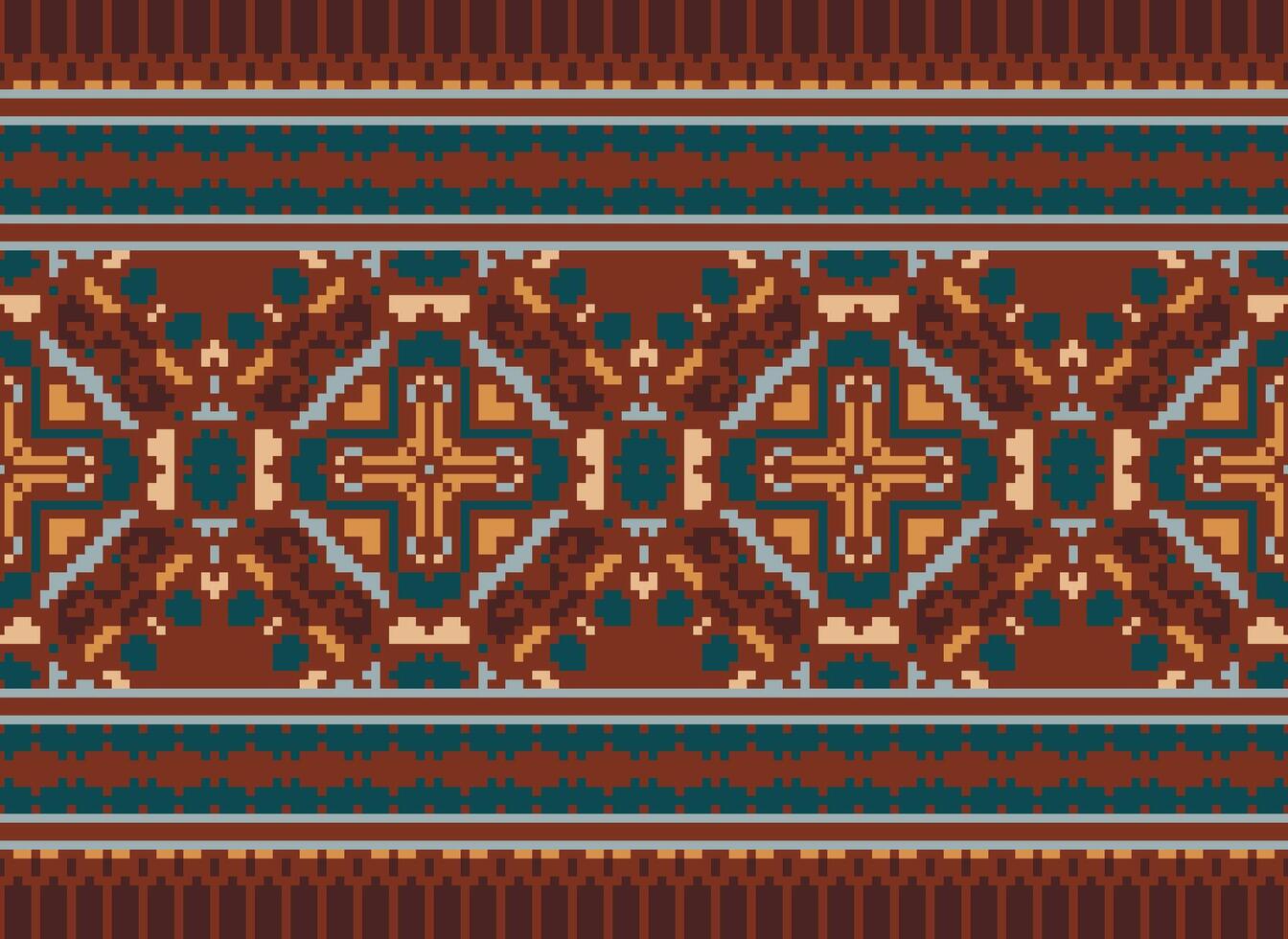 pixel broderi etnisk mönster, vektor geometrisk utsmyckad bakgrund, korsa sy retro sicksack- stil, mönster stickning kontinuerlig, design för textil, tyg, keramisk, digital skriva ut