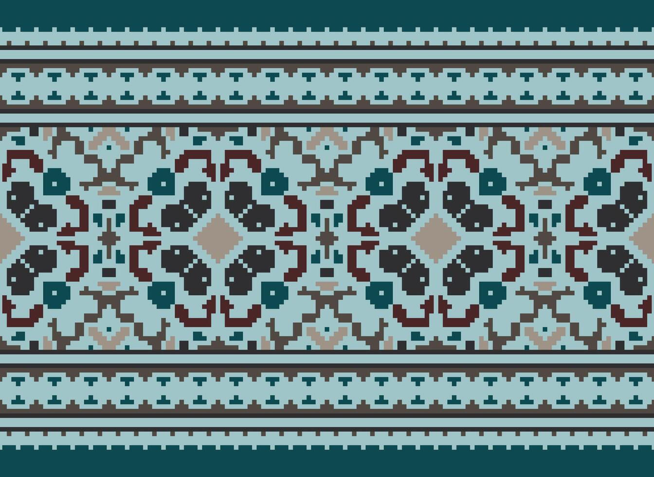 afrikanisch Ikat Pixel Blumen- Paisley Stickerei Hintergrund. geometrisch ethnisch orientalisch Muster traditionell.aztekisch Stil abstrakt Vektor illustration.design zum Textur, Stoff, Kleidung, Verpackung, Teppich.