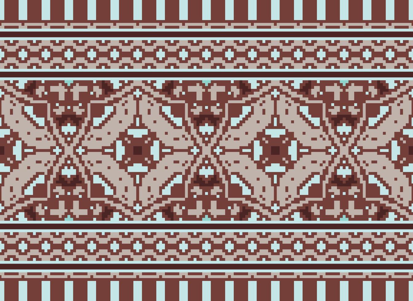 blomma broderi på brun bakgrund. ikat och korsa sy geometrisk sömlös mönster etnisk orientalisk traditionell. aztec stil illustration design för matta, tapet, Kläder, omslag, batik. vektor
