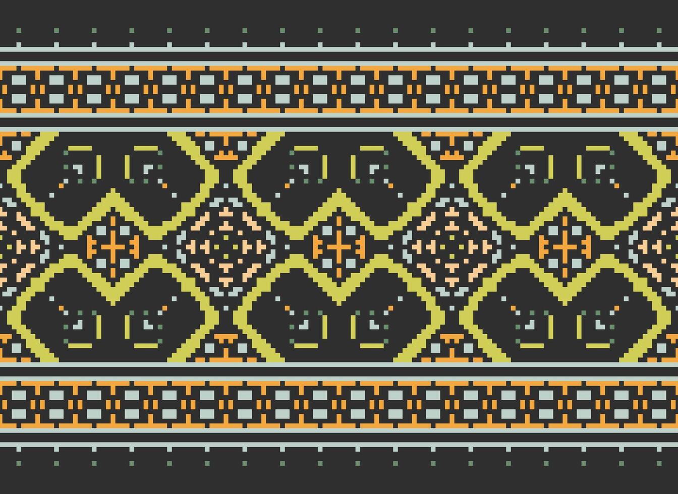 Kreuz Stich Muster mit Blumen- Entwürfe. traditionell Kreuz Stich Handarbeit. geometrisch ethnisch Muster, Stickerei, Textil- Ornamentik, Stoff, Hand genäht Muster, kulturell Nähen Pixel Kunst. vektor