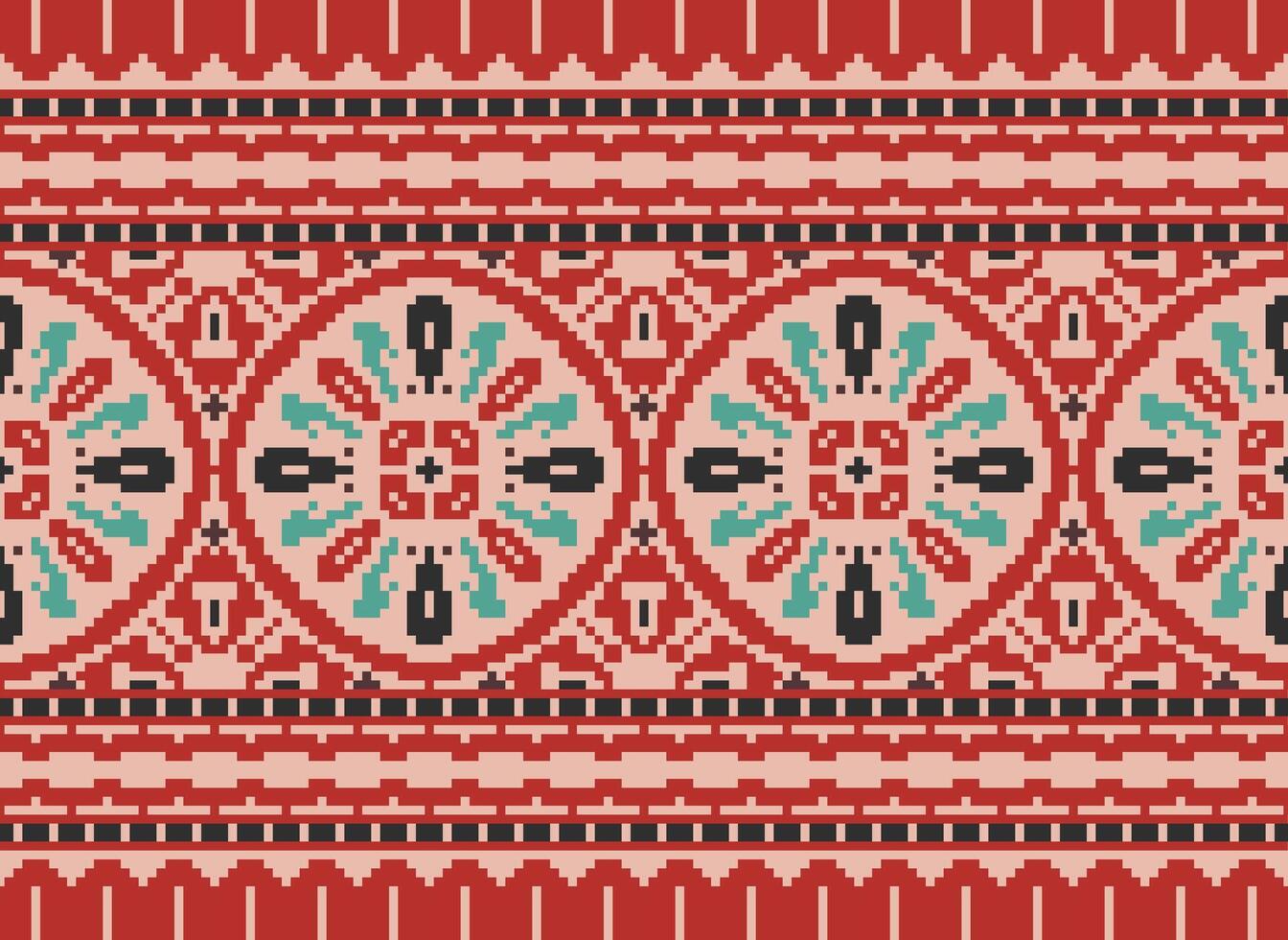 pixel korsa sy mönster med blommig mönster. traditionell korsa sy handarbete. geometrisk etnisk mönster, broderi, textil- ornament, tyg, hand sys mönster, pixel konst. vektor