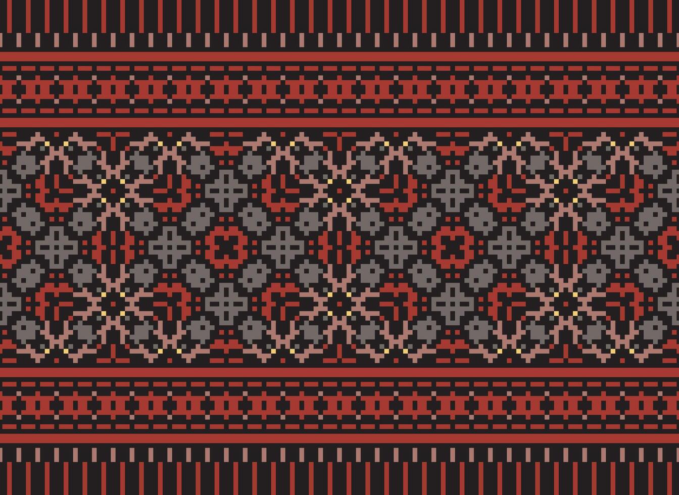 pixel korsa sy mönster med blommig mönster. traditionell korsa sy handarbete. geometrisk etnisk mönster, broderi, textil- ornament, tyg, hand sys mönster, kulturell söm vektor