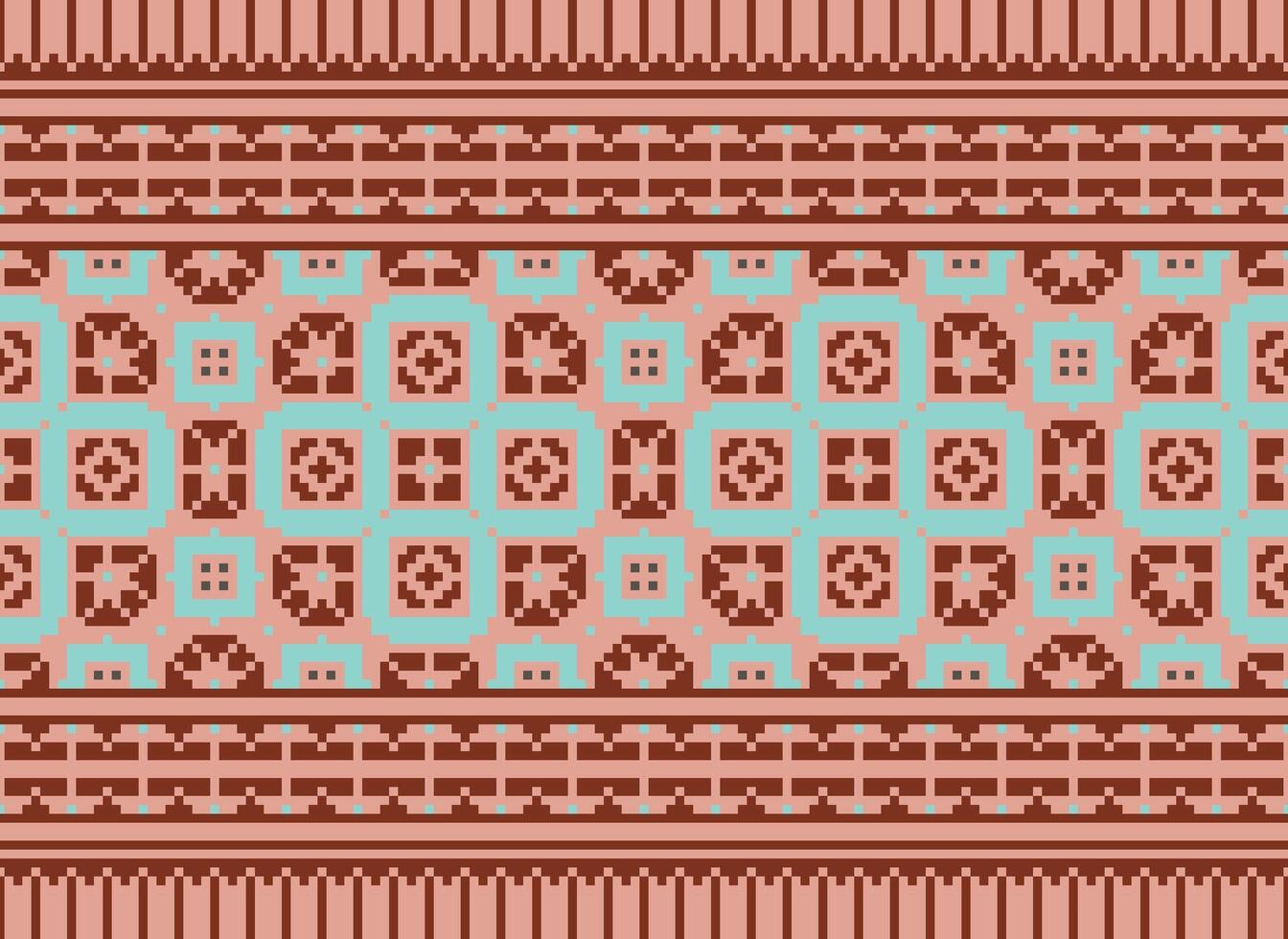 Kreuz Stich Muster mit Blumen- Entwürfe. traditionell Kreuz Stich Handarbeit. geometrisch ethnisch Muster, Stickerei, Textil- Ornamentik, Stoff, Hand genäht Muster, kulturell Nähen Pixel Kunst. vektor