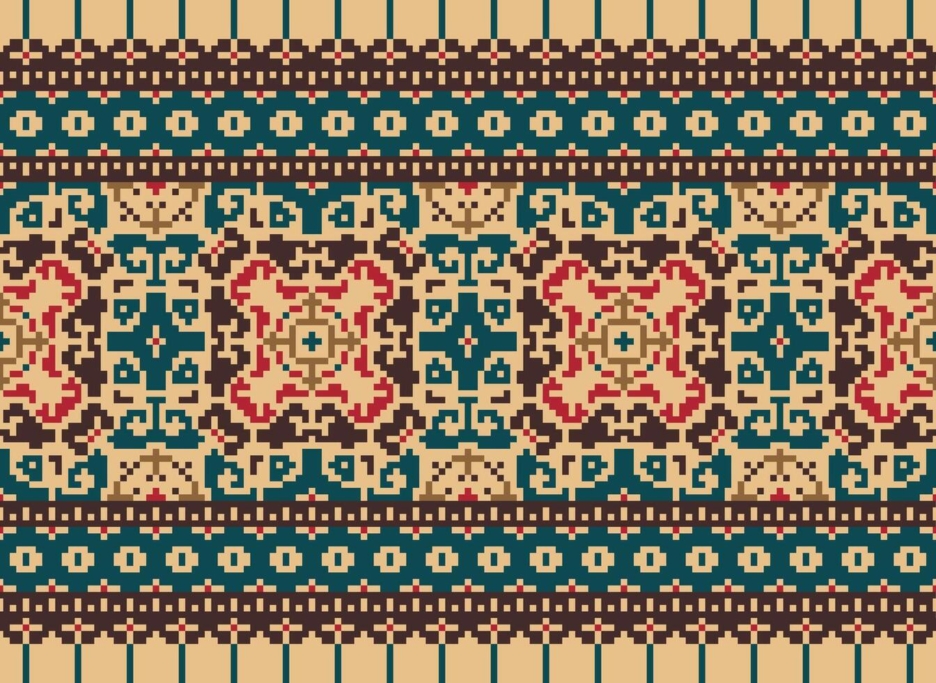 korsa sy mönster med blommig mönster. traditionell korsa sy handarbete. geometrisk etnisk mönster, broderi, textil- ornament, tyg, hand sys mönster, kulturell söm pixel konst. vektor