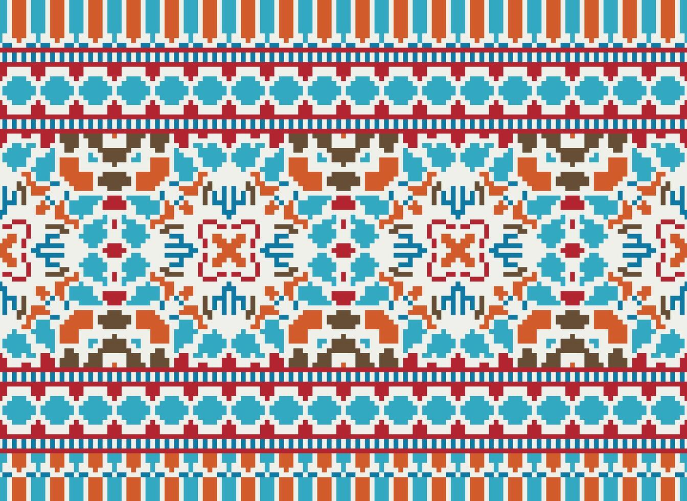 Kreuz Stich Grenze. Stickerei Kreuz Stich. ethnisch Muster. geometrisch ethnisch indisch Muster. einheimisch ethnisch Muster.Textur Textil- Stoff Kleidung Strickwaren drucken. Pixel horizontal nahtlos Vektor. vektor