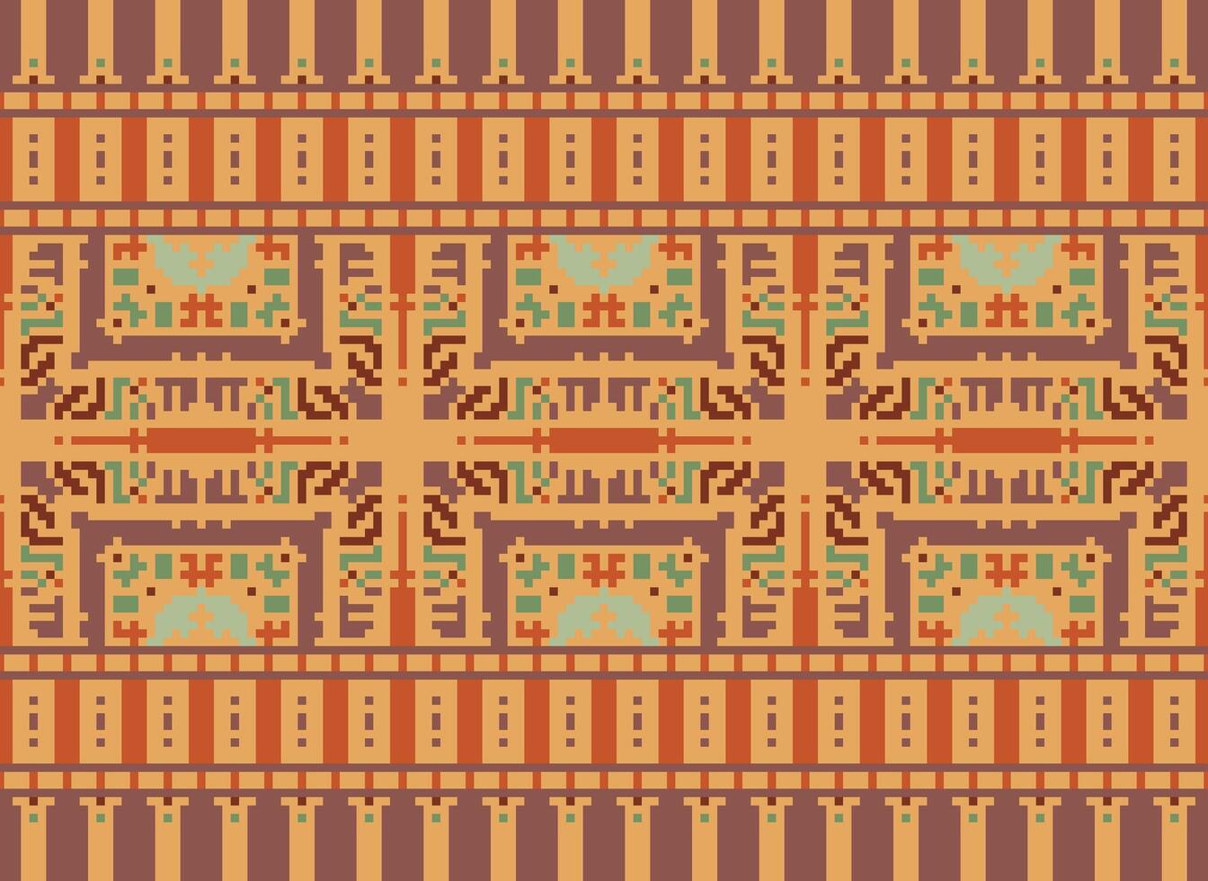 Kreuz Stich Grenze. Stickerei Kreuz Stich. ethnisch Muster. geometrisch ethnisch indisch Muster. einheimisch ethnisch Muster.Textur Textil- Stoff Kleidung Strickwaren drucken. Pixel horizontal nahtlos Vektor. vektor