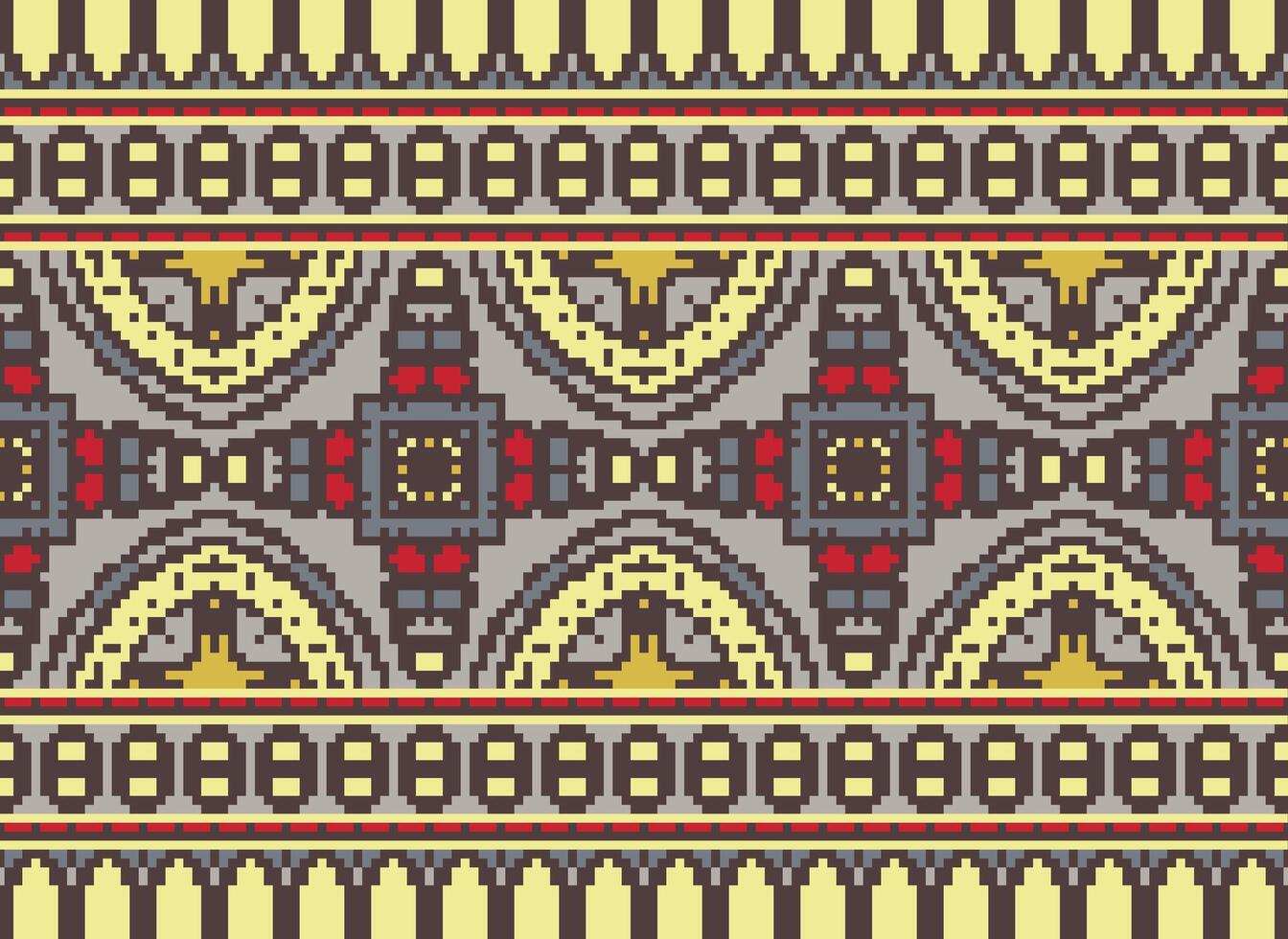 korsa sy broderi. etnisk mönster. inföding stil. traditionell design för textur, textil, tyg, Kläder, stickat, skriva ut. geometrisk pixel horisontell sömlös vektor. vektor