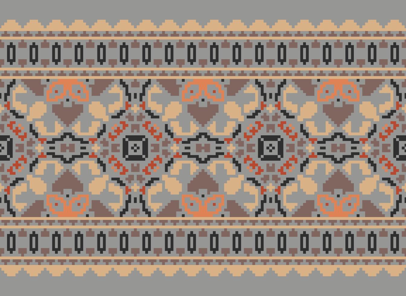 Kreuz Stich Muster mit Blumen- Entwürfe. traditionell Kreuz Stich Handarbeit. geometrisch ethnisch Muster, Stickerei, Textil- Ornamentik, Stoff, Hand genäht Muster, kulturell Nähen Pixel Kunst. vektor